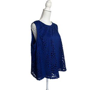 Roz & Ali Blue Tank Top with Detailed Cut Out Layer